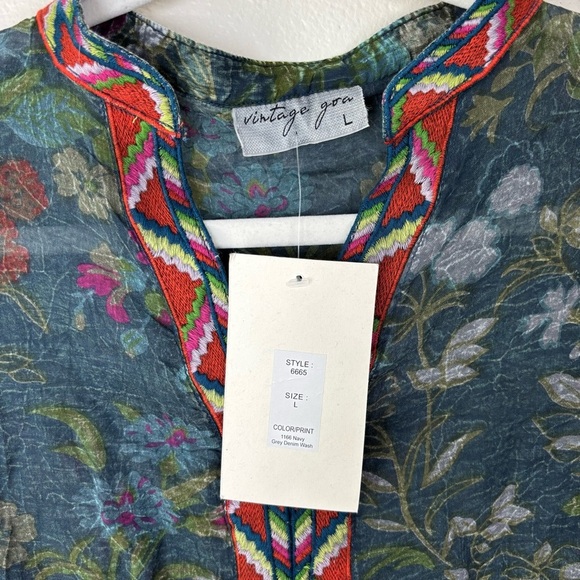 Vintage Goa Embroidered Boho Floral Sheer Long Sleeve Blouse Women’s Size L NWT - Picture 3 of 6